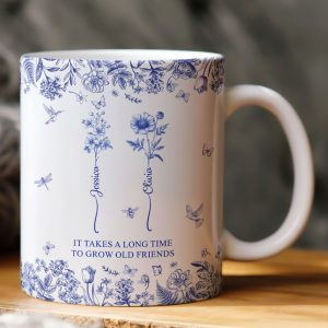 If Besties Were Flowers I'd Pick You - Toile De Jouy Birth Flowers - Personalized Mug
